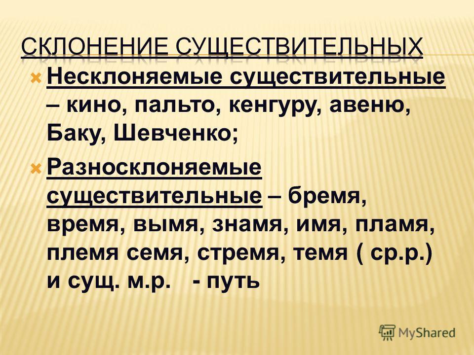 Русский язык разносклоняемые и несклоняемые существительные. Разносклоняемые и Несклоняемые существительные.